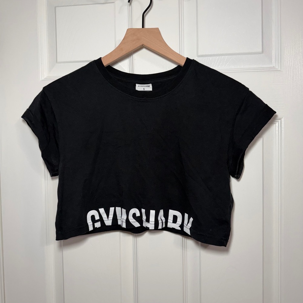 Gymshark Womens Black Cropped Graphic Logo T-Shirt Cotton B2A5Y Small
